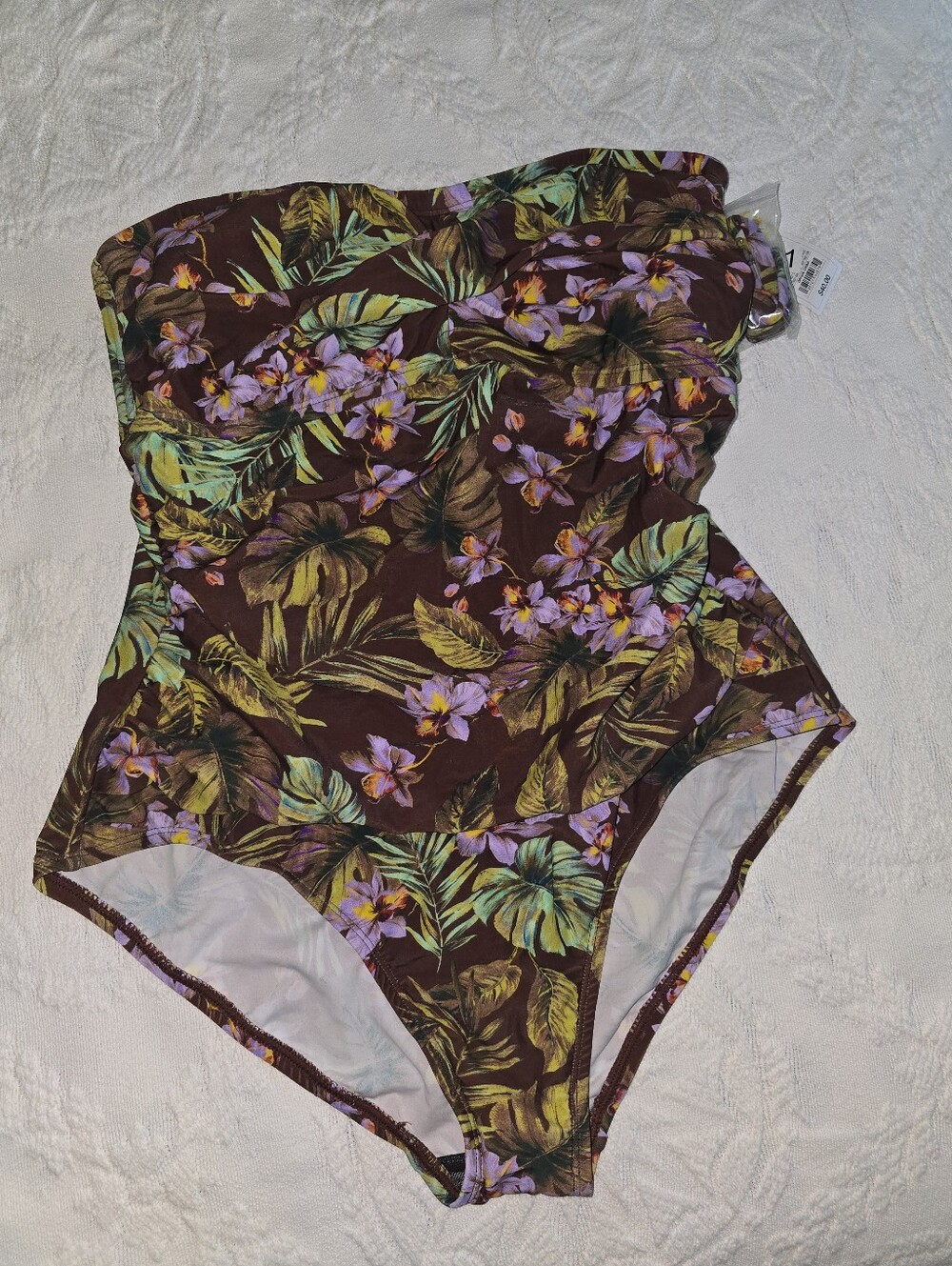 Shade & Shore Brown One-Piece Swimsuit with Green & Purple Floral